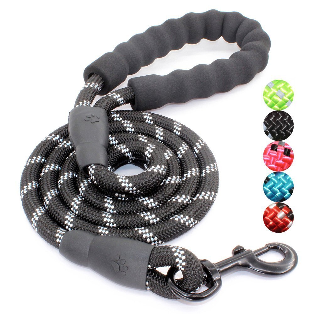 Padded Dog Leash 5ft Reflective Black for Medium Large Dogs